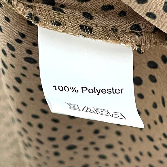 Shein Curve Long Sleeve V-Neck Dress Smocked Waist Tan W/Black Spots Size 1XL - Picture 7 of 10